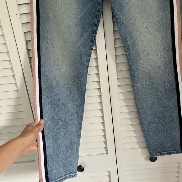 Pistola Nico Half Court Metallic Side Stripe Distressed Mom Jeans Blue Womens 27 - Picture 4 of 8